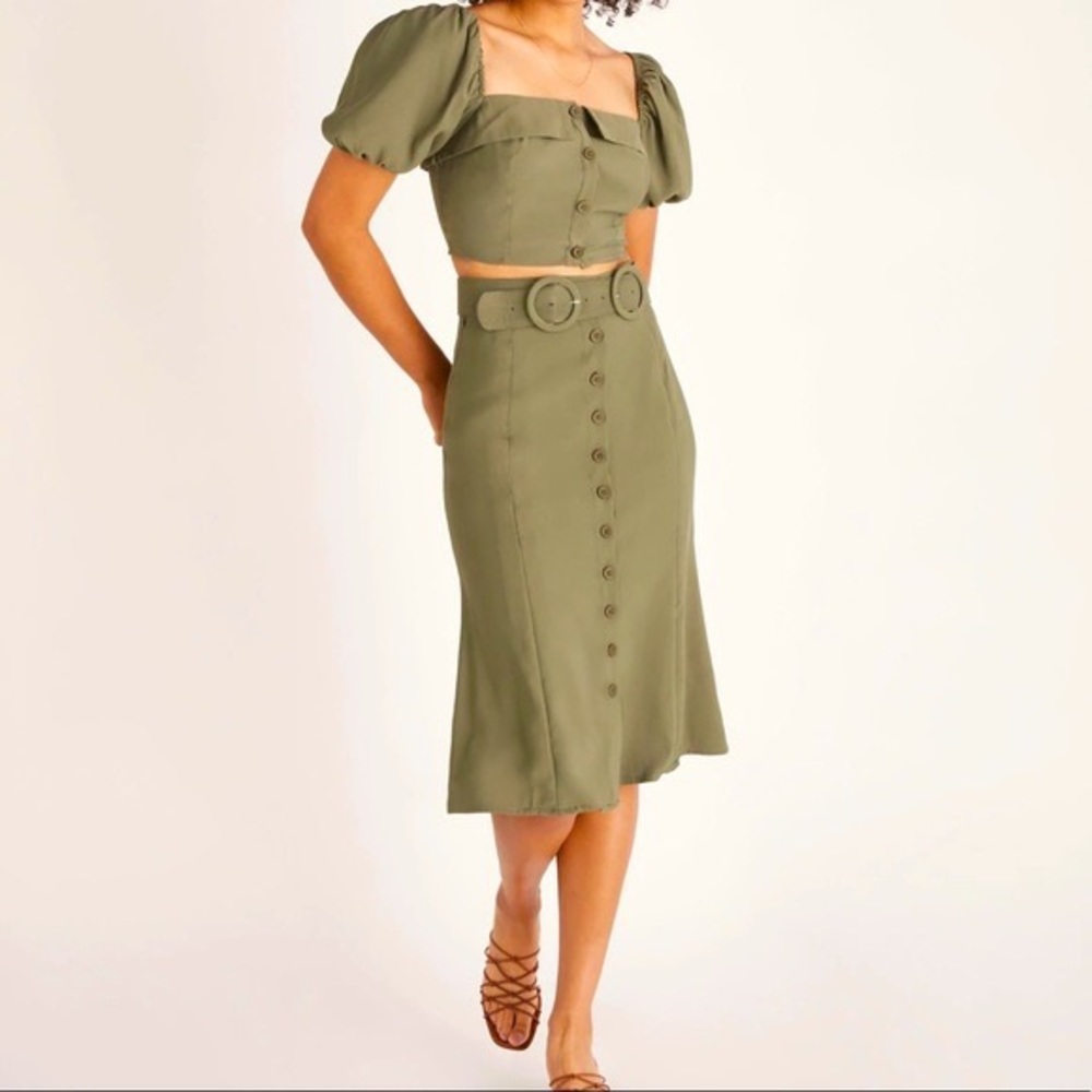 Backyard Roses Kara Belted Midi Skirt and Top SET *NWT
